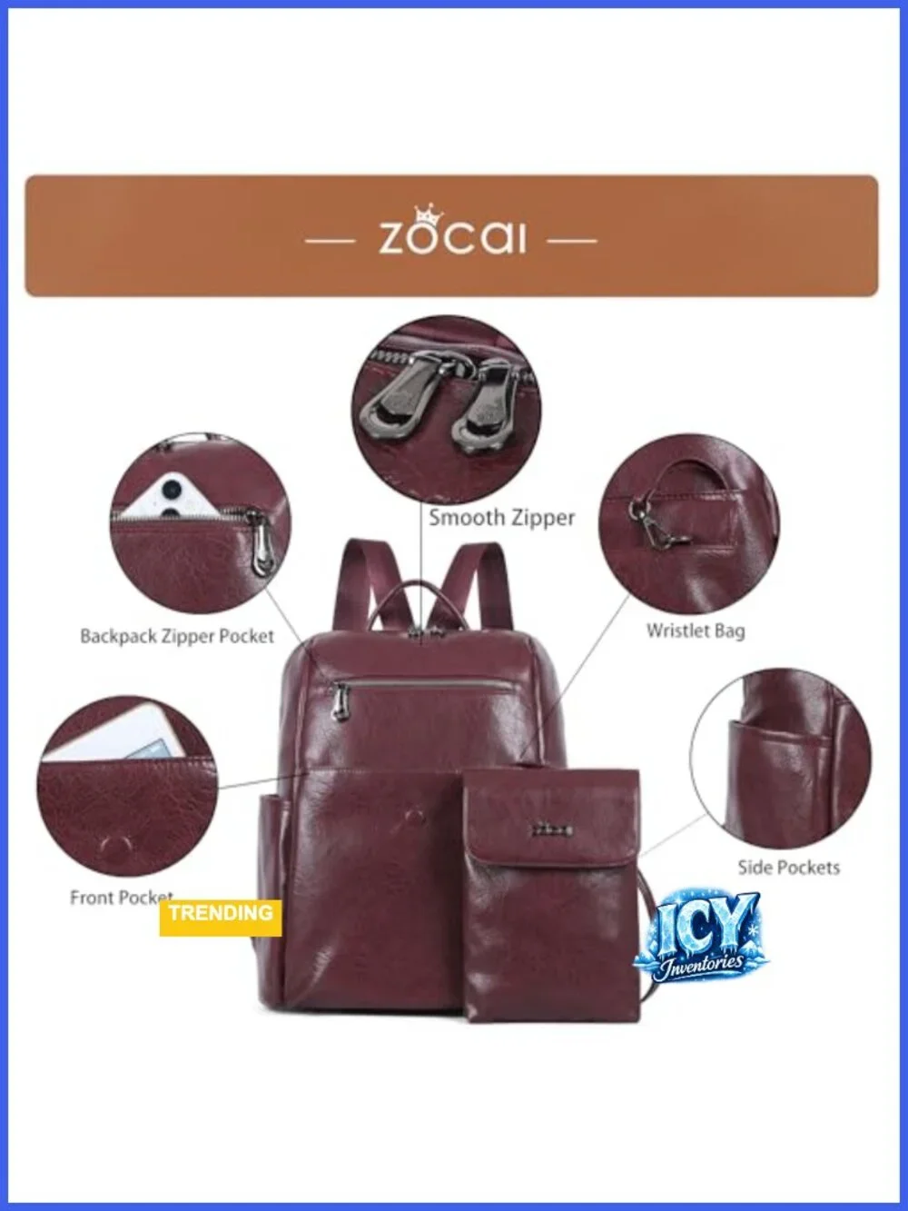 Vegan Leather Backpack Purse with Adjustable Straps Medium Size